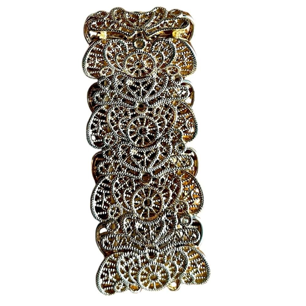 Gold/Bronze Stretch Filagree Cuff Bracelet